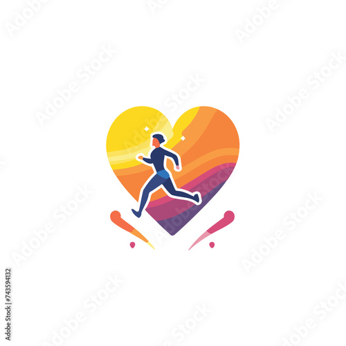 Running heart logo design template. Sport and fitness logo vector icon.