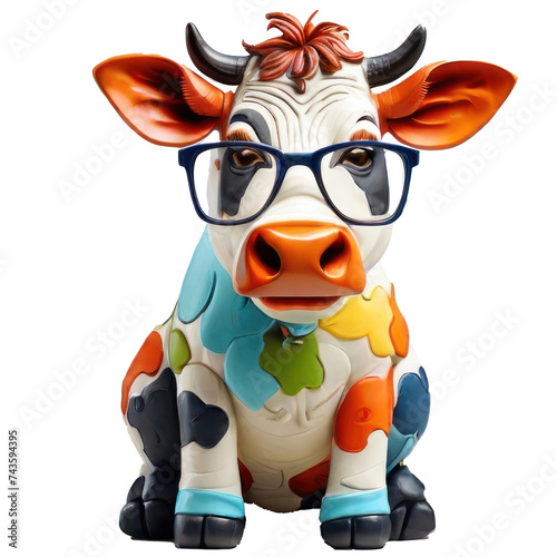 cow  wearing shades sunglass eyeglass isolated. Generative AI