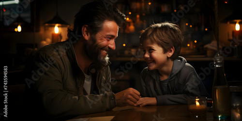 Cheerful Father and Son, Playing, Laughing and Enjoying Father-Son Moments