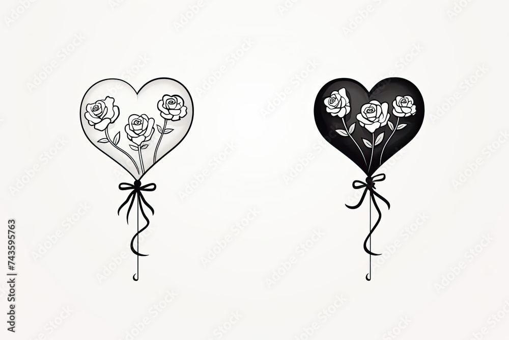 Two Heart Shaped Balloons With Roses Tied to Them