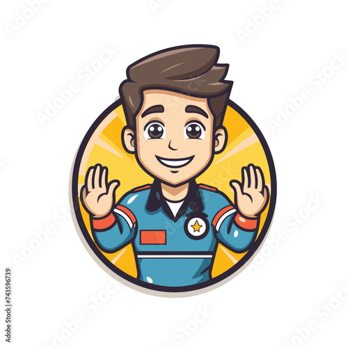Vector illustration of a soccer referee or referee in a circle with hands up © Muhammad