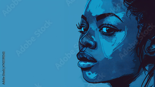 A blue mobile wallpaper with a black girls.