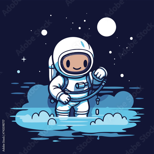 Astronaut in outer space. Vector illustration on dark background.