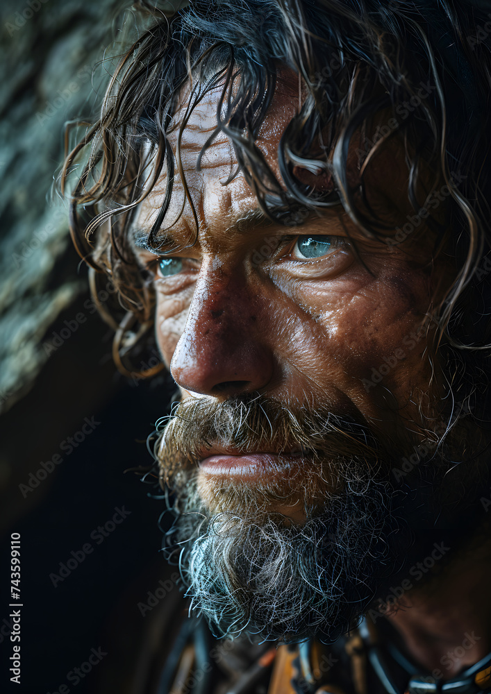 Portrait of an Old Man with a Dull Face, Messy Hair and Beard. Elderly Men