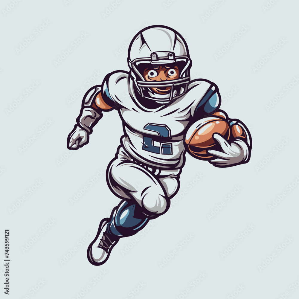 American football player running with ball. Vector illustration of american football player.