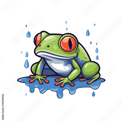 Frog with rain drops isolated on white background. Vector illustration.