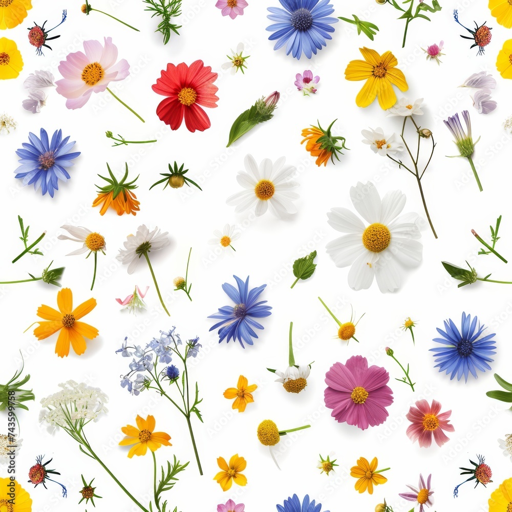 Obraz premium Seamless pattern, spring flowers on white background