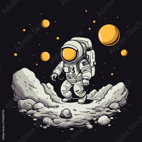 Astronaut on the moon. Vector illustration of astronaut in space.