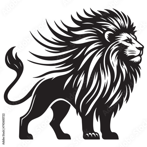Vintage Retro Styled Vector Lion Silhouette Black and White - illustration 