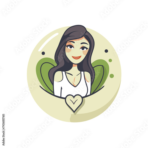 Woman with a heart in her hand. Flat style vector illustration.