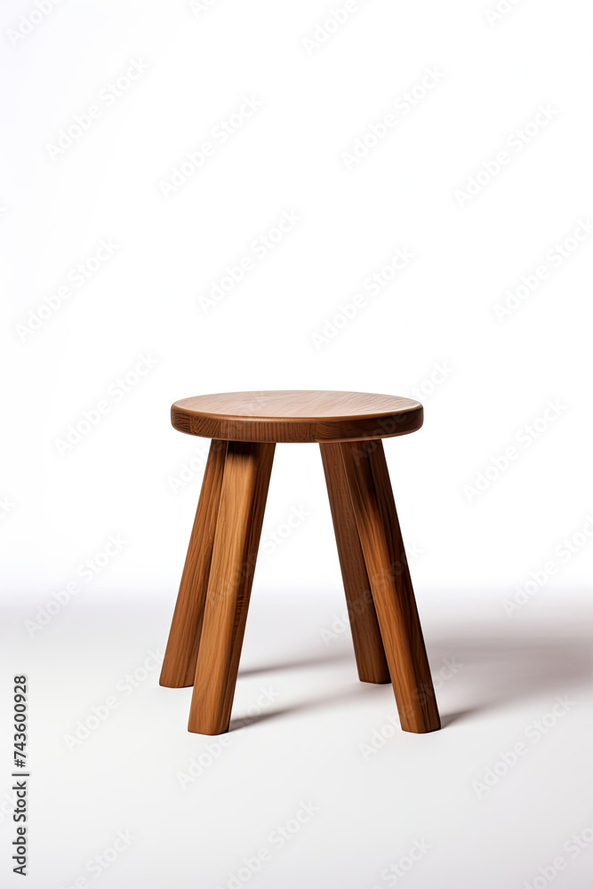 Small Wooden Stool on White Floor Small Wooden Stool on White Floor