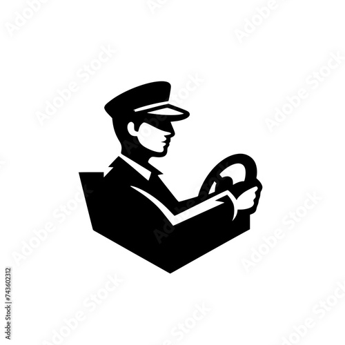 Black and white logotype of a bus driver