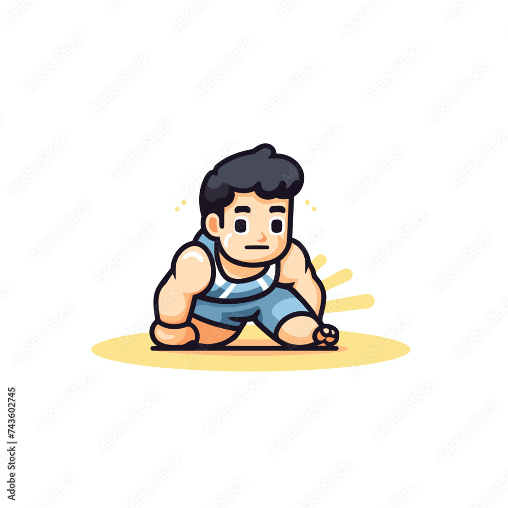 Fitness boy in sportswear doing push-ups. vector illustration