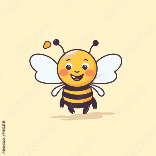 Cute cartoon bee. Vector illustration isolated on a light background.