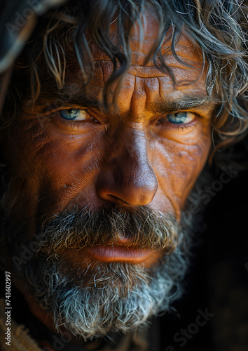 Portrait of a Middle-Aged Man with Messy Hair and Beard. Elderly Men