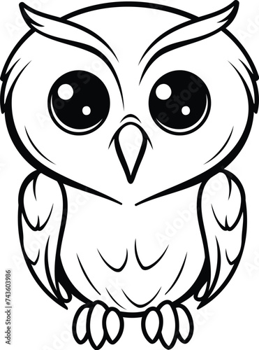 Owl - Black and White Cartoon Illustration Isolated on White Background