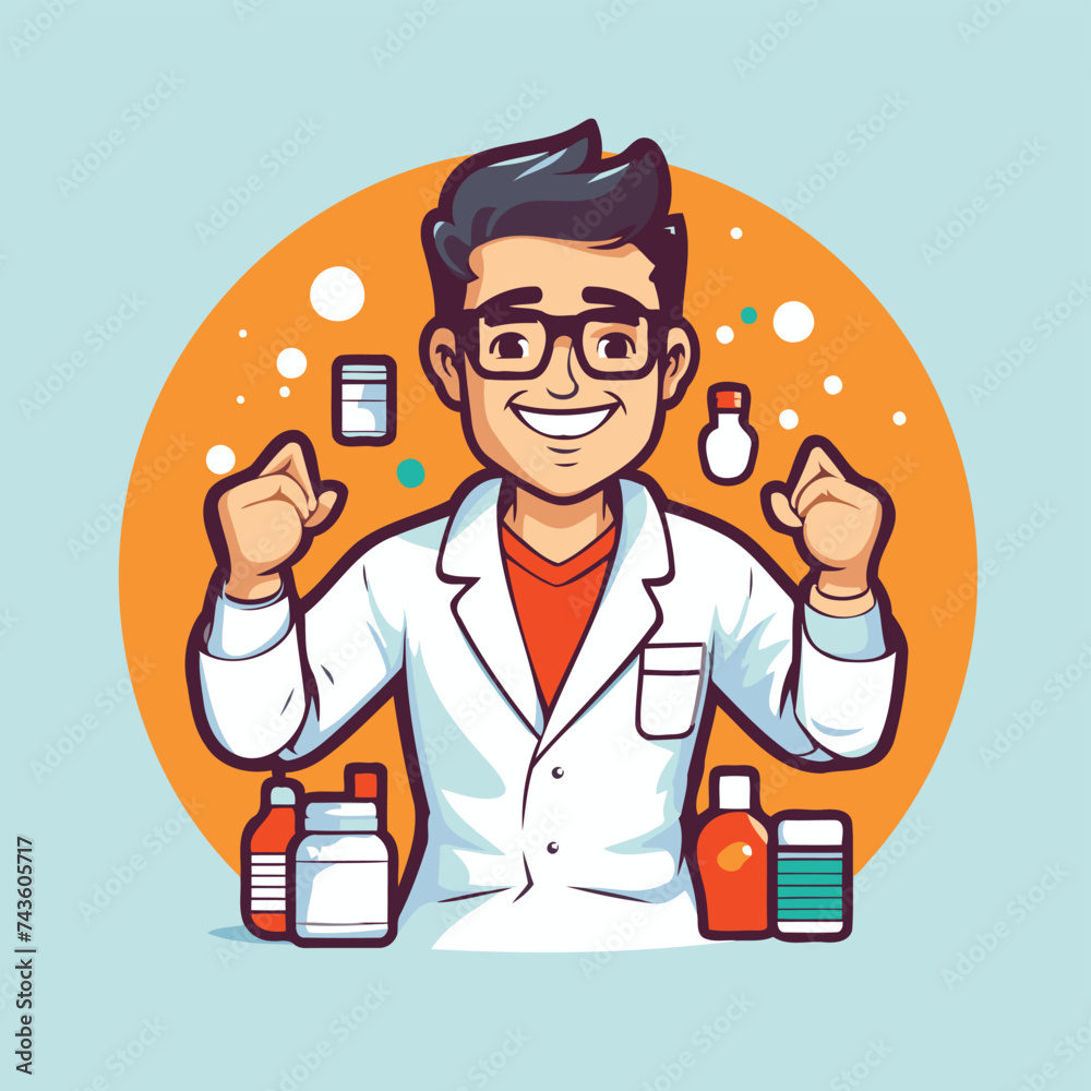 Pharmacist cartoon character. Vector illustration in a flat style.