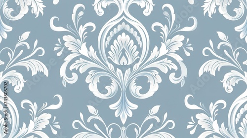 Classic seamless vector pattern. Damask orient ornament. Classic vintage light blue and white background. Orient ornament for fabric  wallpaper and packaging  generative ai