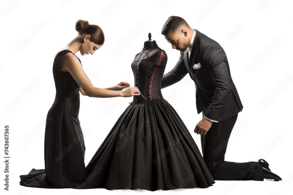 Seamstress Fitting Dress on Client Isolated on Transparent Background
