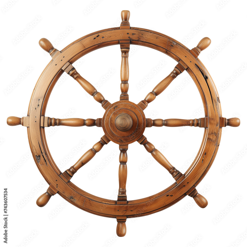 Ship boat steering wheel isolated on transparent or white background, png