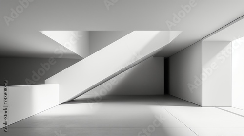 Generic geometric minimalist white architectural with staircase background.