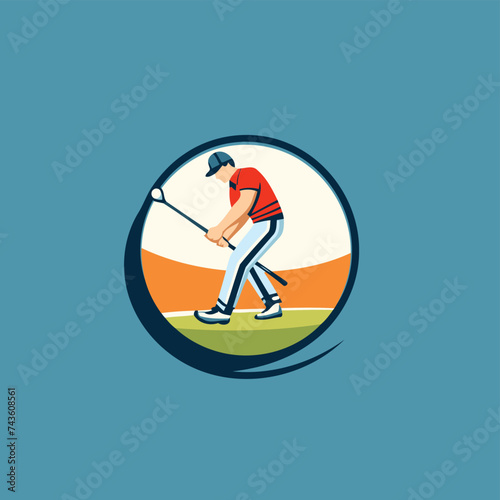 Golf player hitting the ball with club. Vector illustration in flat style © Muhammad