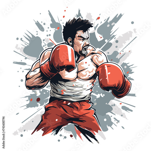 Boxer with red boxing gloves. Vector illustration of a man in boxing gloves. © Muhammad