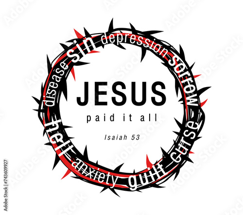 Creative Easter banner, religious concept. Church banner. Christian conference poster with Jesus crown of thorns. Isolated elements. Clothing logo template. Blood of Christ vector illustration. 