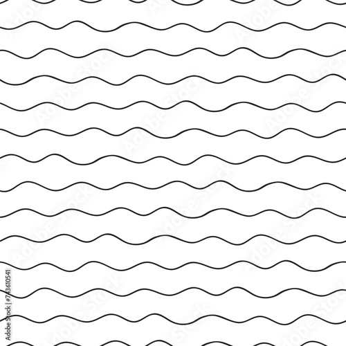 Seamless wavy pattern. Vector illustration. Doodle waves contour seamless pattern.