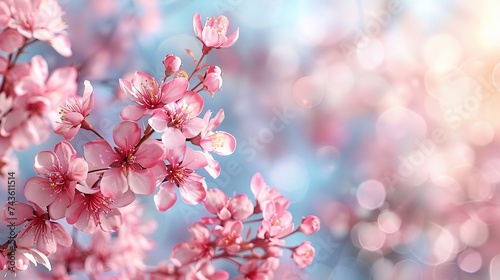 Pink cherry tree blossom flowers blooming in spring © INK ART BACKGROUND
