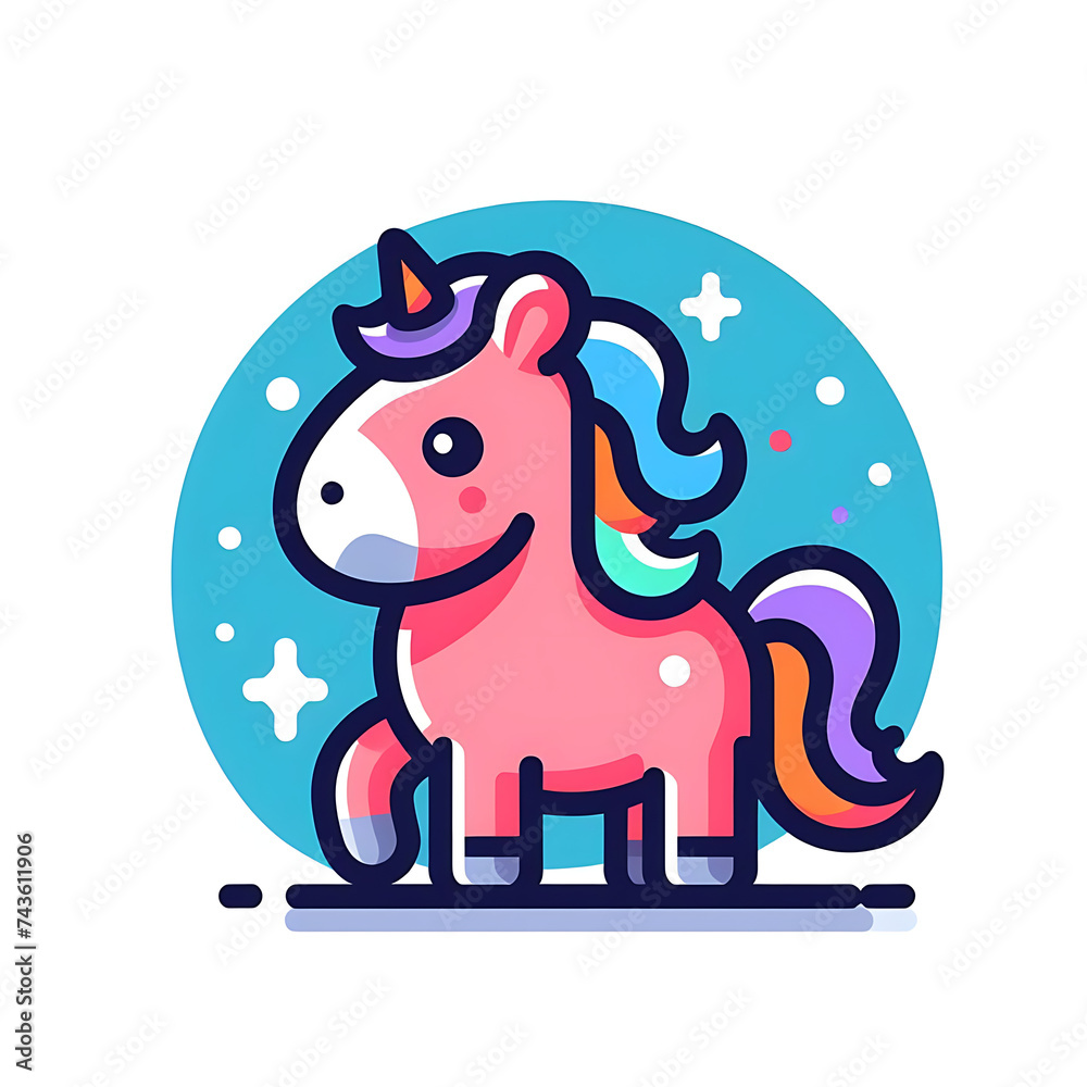 flat vector logo of a cute horse, a cartoon of a unicorn , a logo of a cute horse 