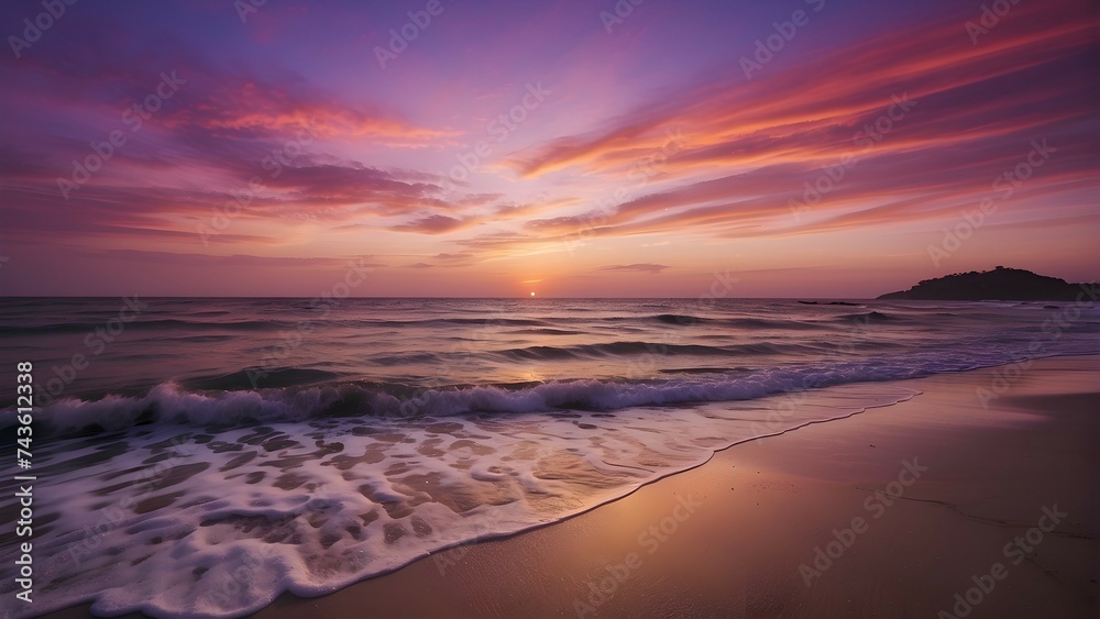 Violet Colorful Sunset Sky on The Beach