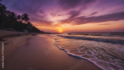 Violet Colorful Sunset Sky on The Beach