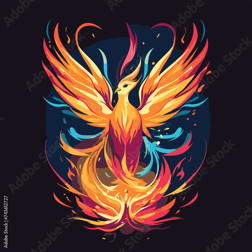 vector illustration of a bird with wings and fire on a dark background