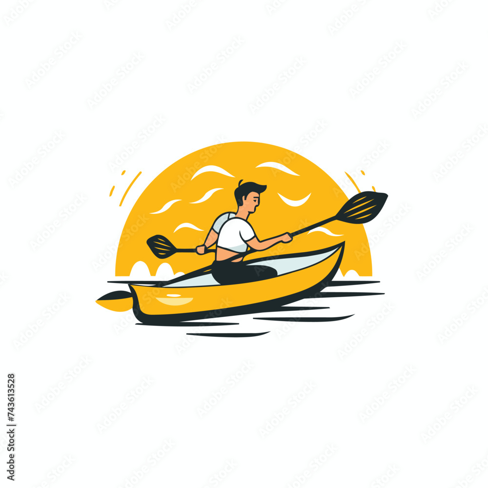 Kayaking. Vector illustration of a man paddling in a canoe.