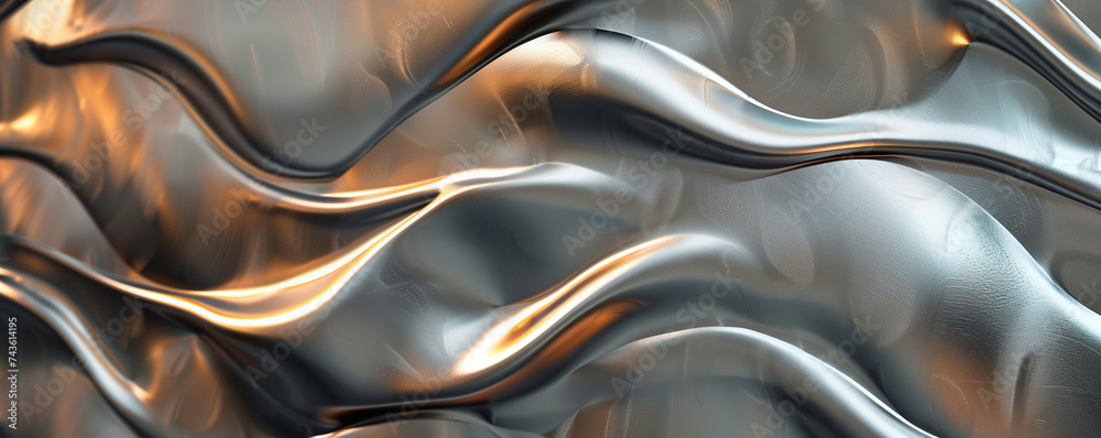 Naklejka premium Stainless steel with a randomly bent pattern, beveled edges, warm center lighting, and a cold-temperature vignette.