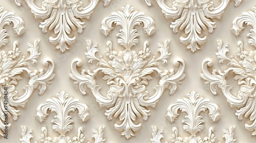 Seamless ornate baroque diagonal beige and white color pattern, generative ai