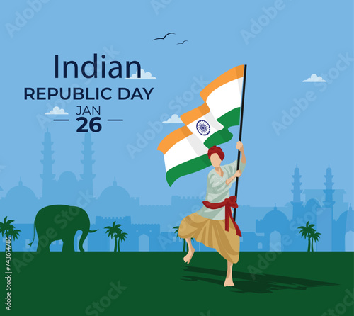 Happy republic day India 26th January. Indian monument and Landmark with background , poster, card, banner. vector illustration design