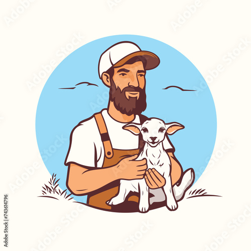 Farmer with a dog. Vector illustration in a flat style.