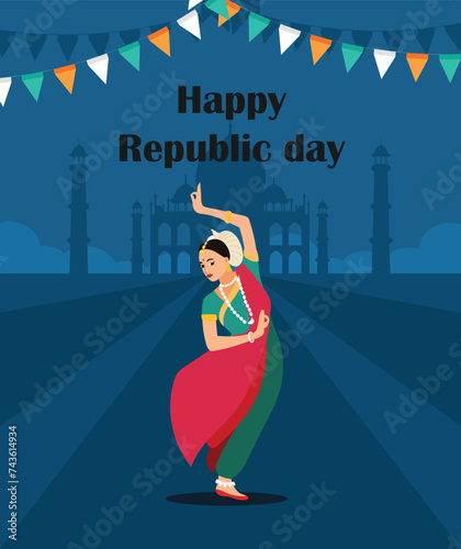 Happy republic day India 26th January. Indian monument and Landmark with background , poster, card, banner. vector illustration design