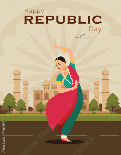 Happy republic day India 26th January. Indian monument and Landmark with background , poster, card, banner. vector illustration design