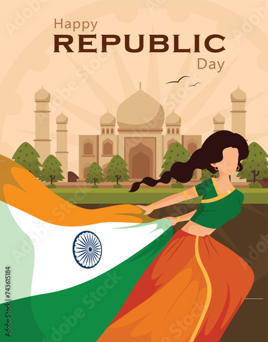 Happy republic day India 26th January. Indian monument and Landmark with background , poster, card, banner. vector illustration design