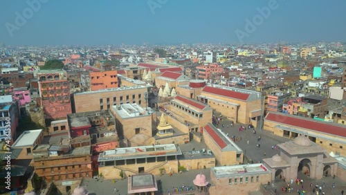 AERIAL view of Dashashwamedh Ghat, Kashi Vishwanath Temple and Manikarnika Ghat Manikarnika Mahashamshan Ghat Varanasi India photo