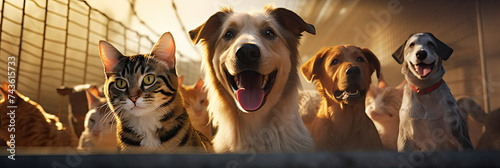 Group of Dogs and Cats Standing Together photo