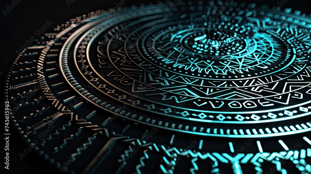 Fototapeta premium Mandala pattern, African tribal pattern: risograph, sharp outline, zen, Oriental aesthetics
