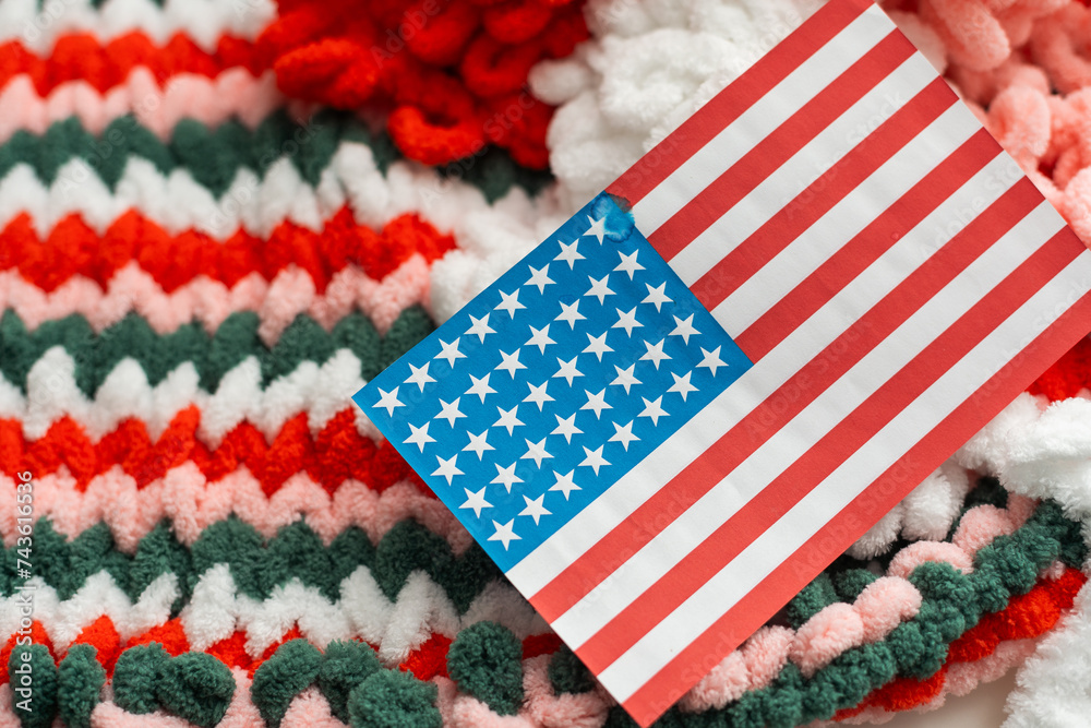 Obraz premium Closeup United States of America flag. Image of the american flag studio image copy space white background
