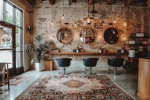 Stylish hair salon interior with vintage decor