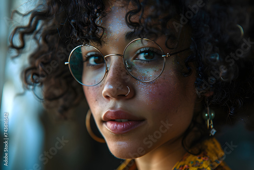 Beautiful Business Woman with Curly Hair and Exotic Skin
