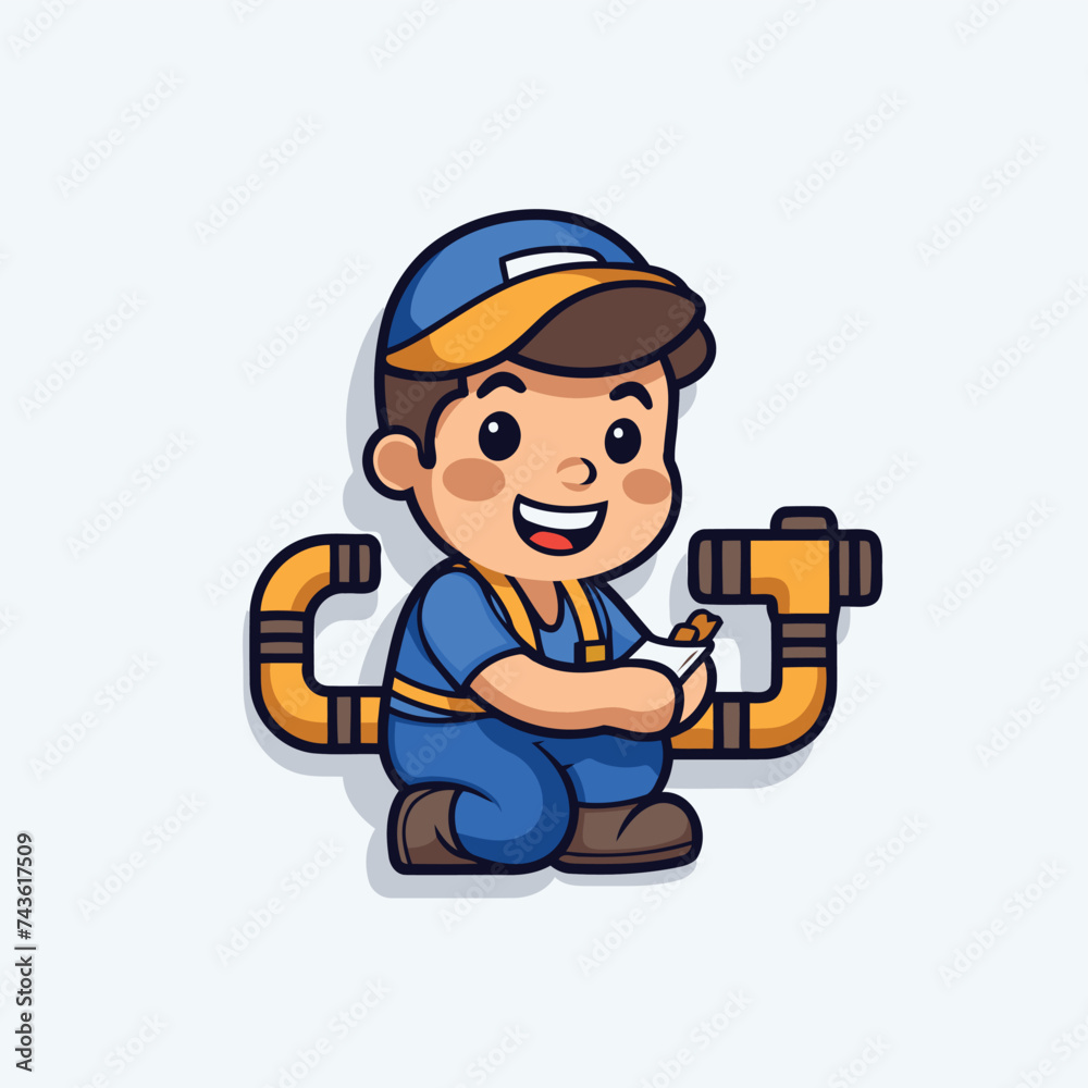 Plumber Cute Character Mascot Vector Icon Illustration Design