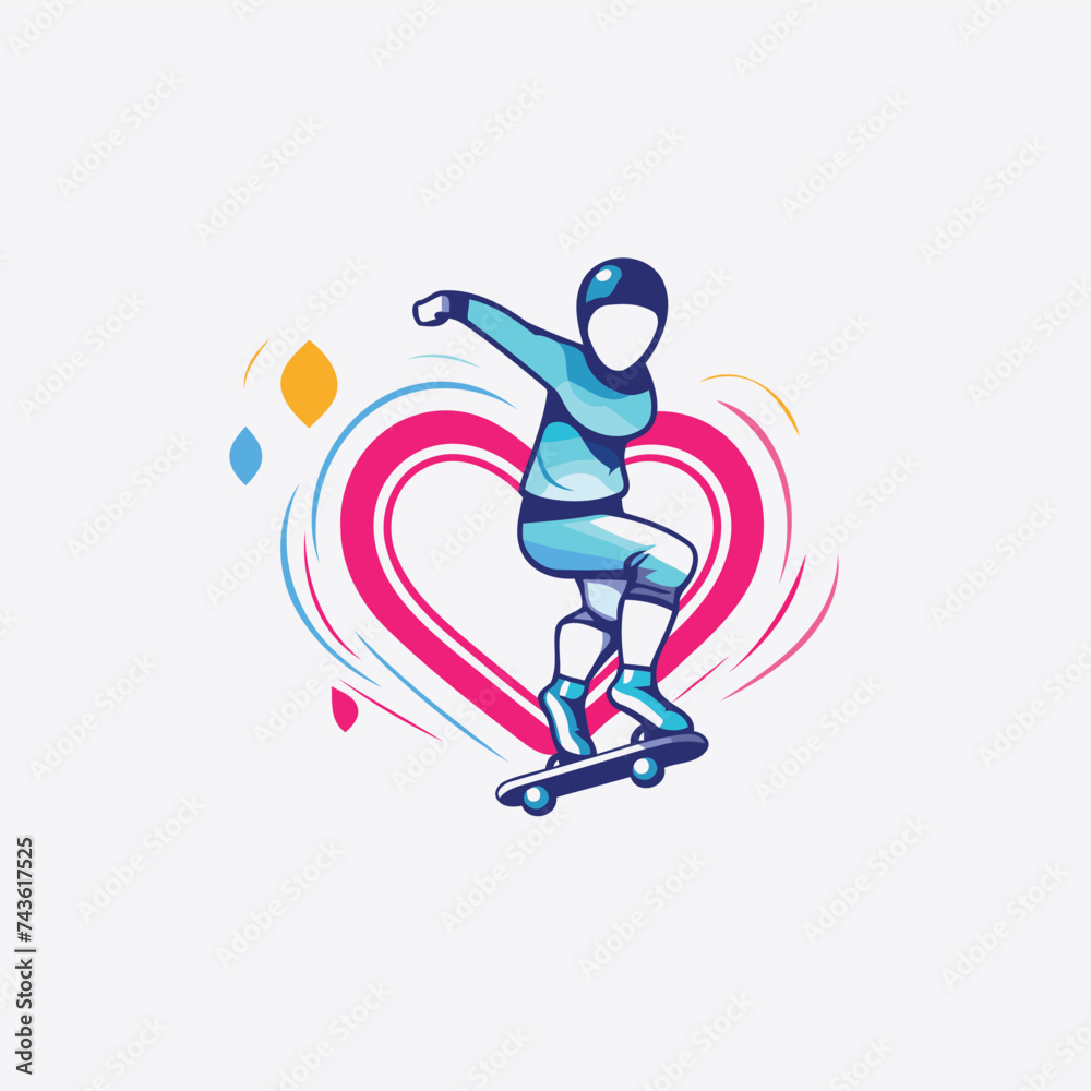 Skateboarder logo. Vector illustration of a skateboarder on a skateboard.